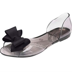 Adorable jelly dorsay open toe black bow sandal